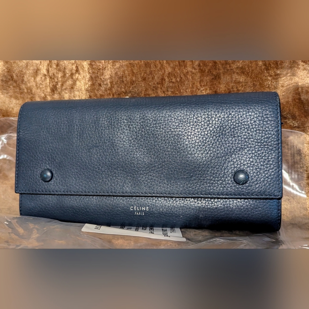 Celine Elegant Navy Blue Goatskin Leather Piece